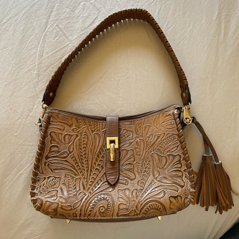 Brown Embossed Leather Shoulder Bag